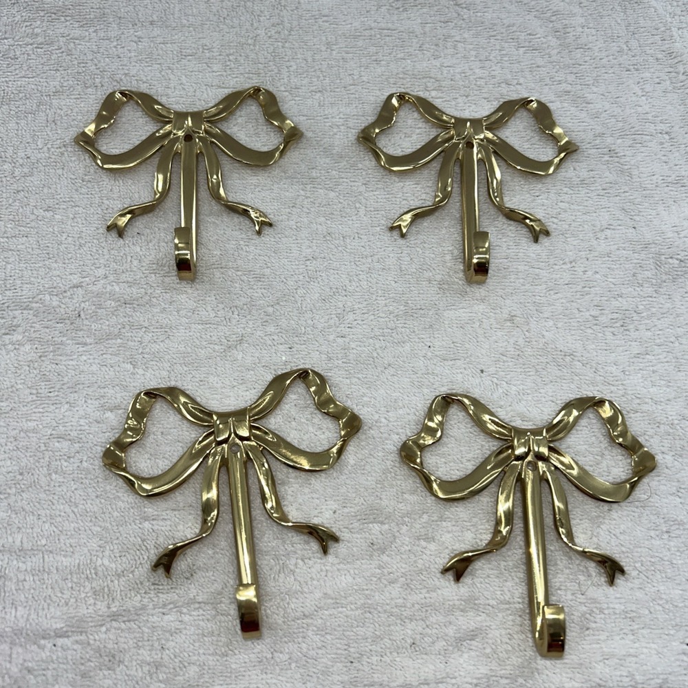 4 Pack Small Gold Bow Wall Hook Bow Knot Hooks for Hanging 4"x3.5" Decorative
